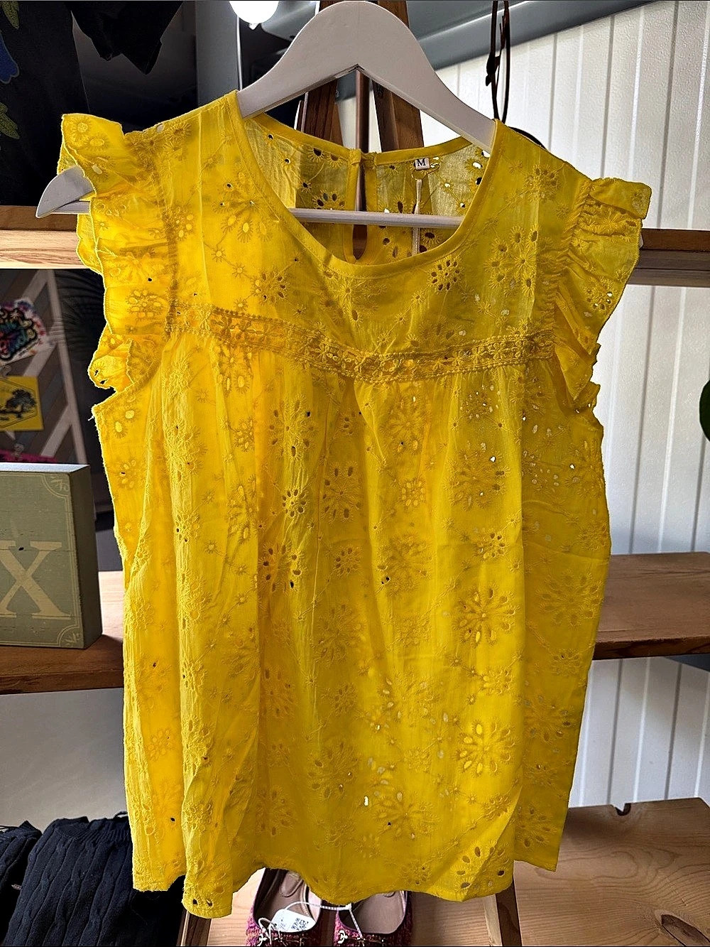 EmberLoom Yellow Floral Eyelet Blouse